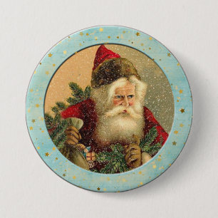 Victorian Santa Claus - Light Turquoise Border  7.5 Cm Round Badge