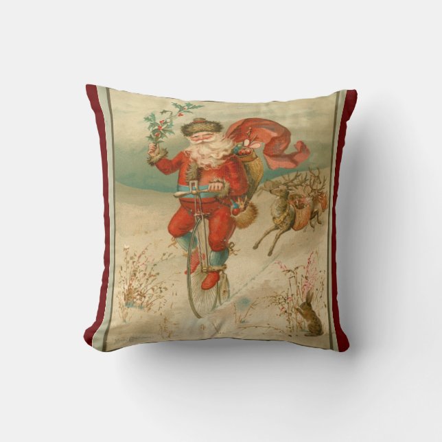 Victorian Santa Claus on high wheel bicycle Cushion (Front)