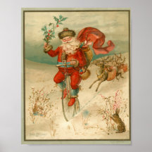 Victorian Santa Claus on high wheel bicycle