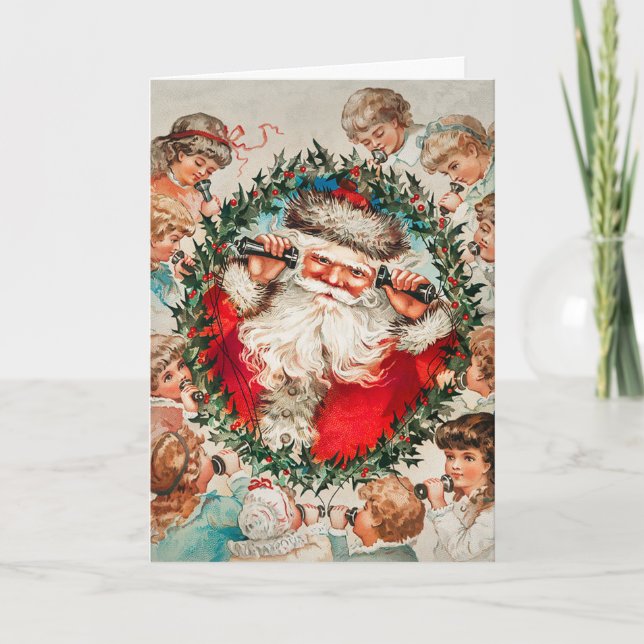 Victorian Santa Claus on Telephone with Children Card (Front)