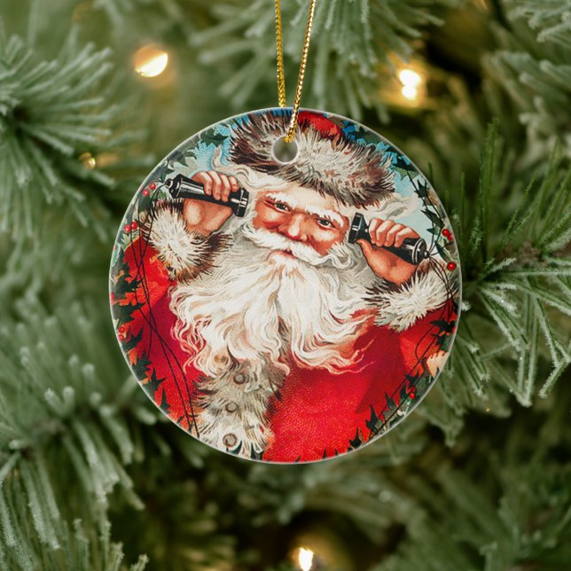 Victorian Santa Claus on Telephone with Children Ceramic Ornament (Tree)