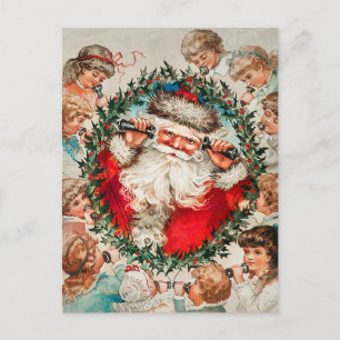 Victorian Santa Claus on Telephone with Children Holiday Postcard