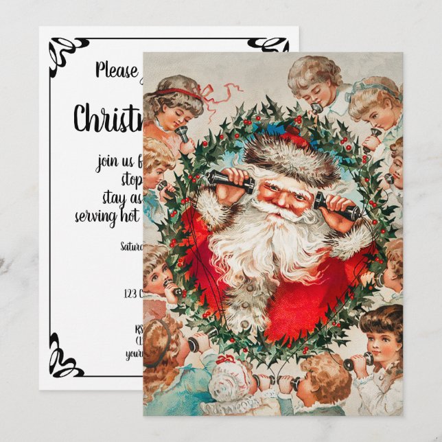 Victorian Santa Claus on Telephone with Children  Invitation (Front/Back)