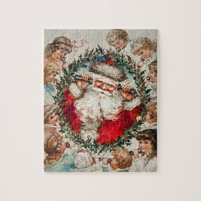 Victorian Santa Claus on Telephone with Children Jigsaw Puzzle (Vertical)