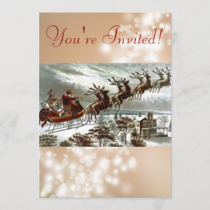 Victorian Santa Claus Reindeer and Sleigh Invitation