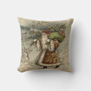 Victorian Santa Claus With Christmas Tree Cushion