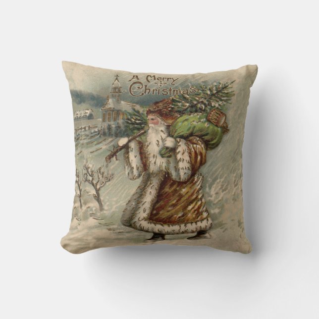 Victorian Santa Claus With Christmas Tree Cushion (Front)