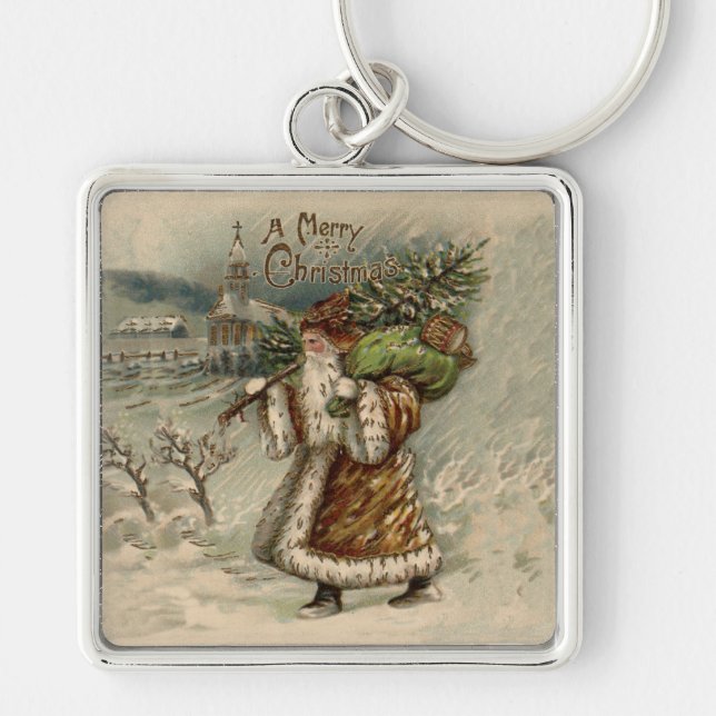 Victorian Santa Claus With Christmas Tree Key Ring (Front)