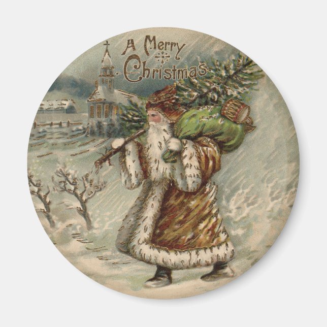 Victorian Santa Claus With Christmas Tree Magnet (Front)