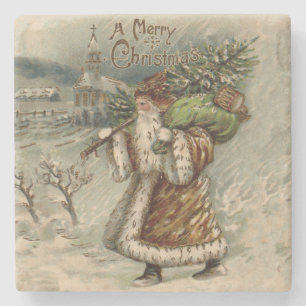 Victorian Santa Claus With Christmas Tree Stone Coaster