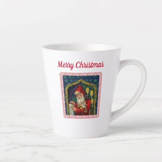 Victorian Santa Holding List Toys Candles Stars Latte Mug (Right)