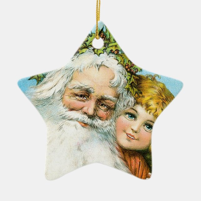 Victorian Santa with Girl Ceramic Tree Decoration (Front)