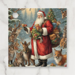 Victorian Santa with Present and Forest Animals  Favour Tags