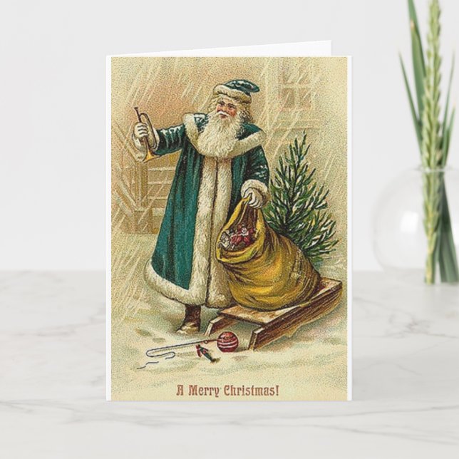Victorian Santa With Toy Sleigh Christmas Card (Front)