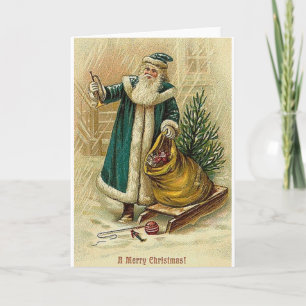 Victorian Santa With Toy Sleigh Christmas Card