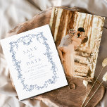 Victorian Save the Date Photo French Wedding  Flyer<br><div class="desc">Announce your special day with a Victorian-inspired floral save the date in elegant dusty blue. This French-inspired design features intricate floral patterns that evoke timeless romance and sophistication. The soft dusty blue colour adds a serene and refined touch, perfect for setting the tone of a classic and elegant wedding. Ideal...</div>