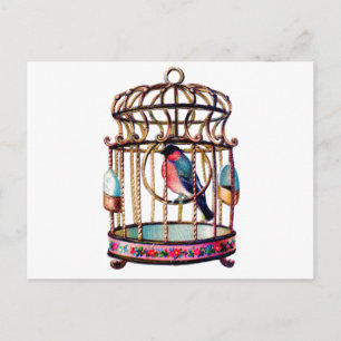 Victorian Scrap Die cut Bird Cage Postcard