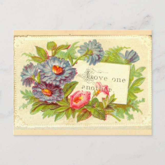 Victorian scrapbook flowers "Love One Another" on Postcard (Front)