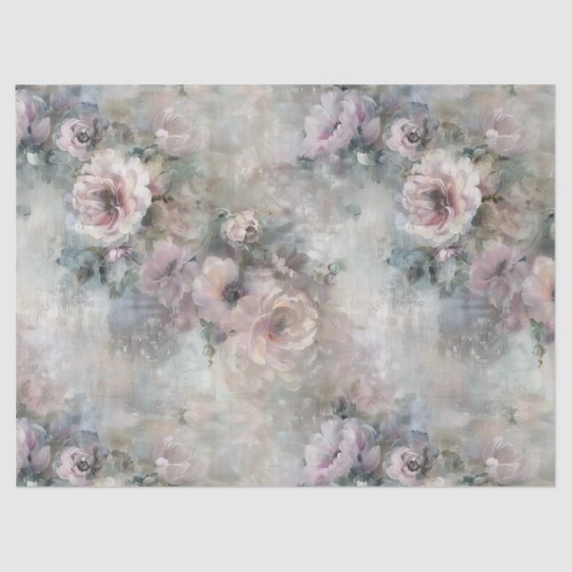 Victorian Shabby Chic Painted Florals Decoupage Tissue Paper (Front)