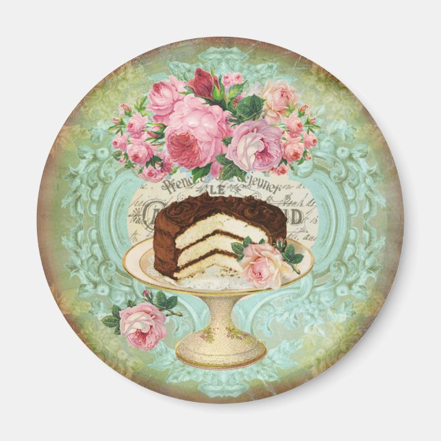 Victorian Shabby Chic Roses & Cake Patisserie Magnet (Front)