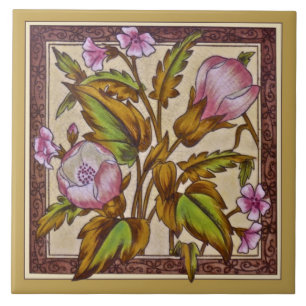 Victorian Sherwin Floral Transferware Repro Tile