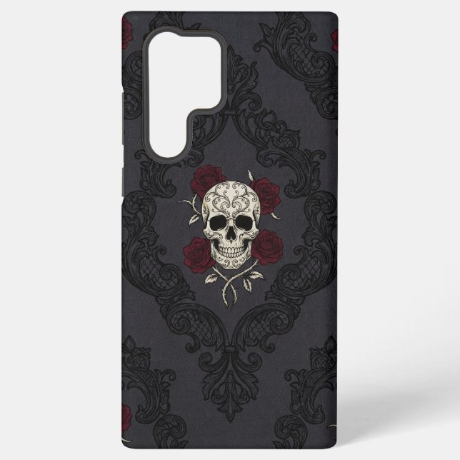 Victorian Skull & Roses Damask Phone Case (Back)