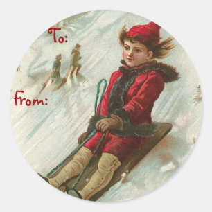 Victorian Sledding Christmas Name Tags