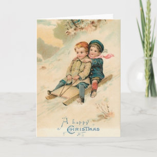 Victorian Sledding Happy Christmas Greeting Card