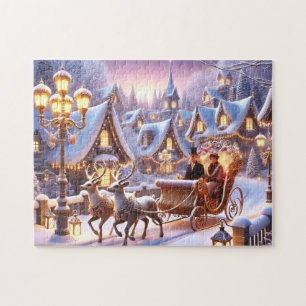 Victorian Sleigh Ride Reindeer & Lantern Lights Jigsaw Puzzle