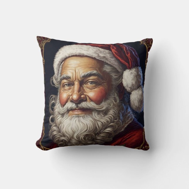 Victorian Smiling Santa Throw Pillow (Front)