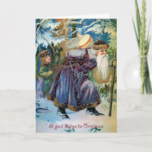 Victorian Sneaking Santa Holiday Card