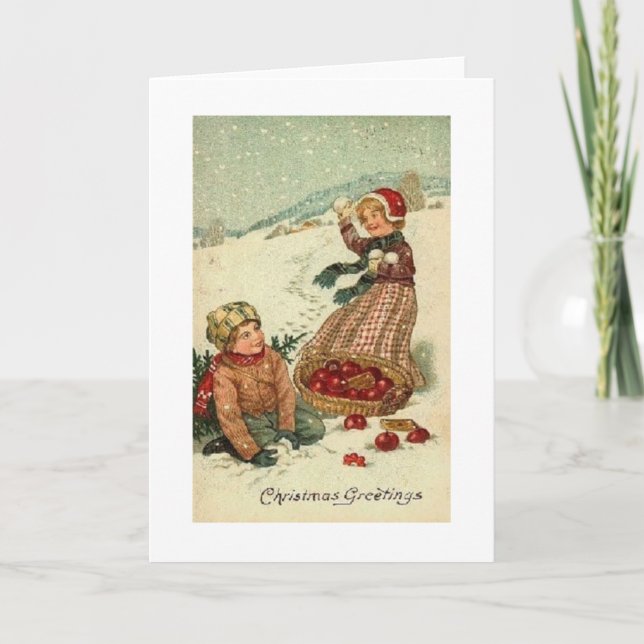 Victorian Snowball Fight Christmas Greeting Card (Front)