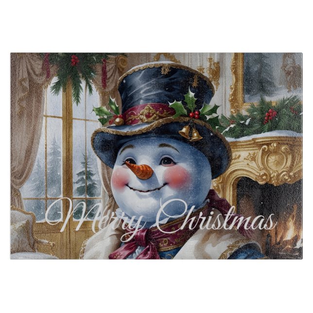 Victorian Snowman Christmas Design Cutting Board (Front)