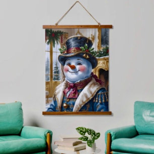 Victorian Snowman Christmas Design Hanging Tapestry