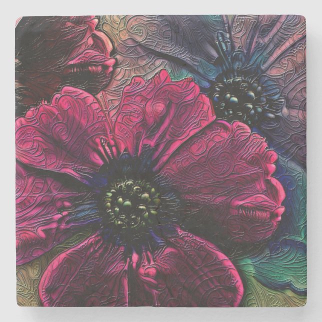 Victorian Splendor:  Exquisite Floral Design  Stone Coaster (Front)