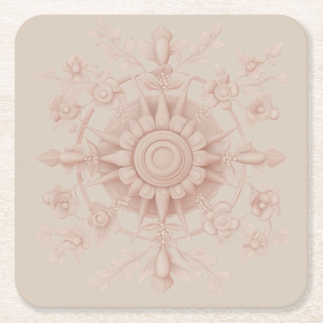 Victorian Spring, Soft Pink Square Paper Coaster (Front)