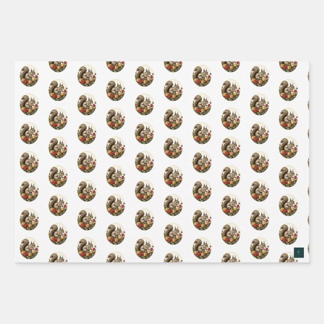 Victorian Squirrels Wrapping Paper 3 Sheet Set (Front 3)