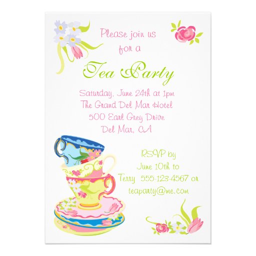 Victorian Stacked Tea Cups Tea Party Invitation 13 Cm X 18 Cm ...