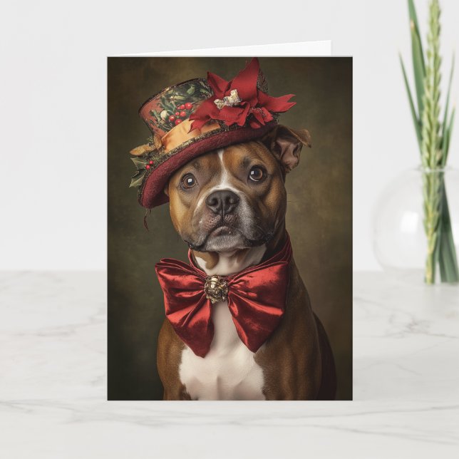 Victorian Staffordshire Bull Terrier Christmas Holiday Card (Front)