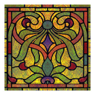 Victorian Stained Glass in Green and Gold Photo Print