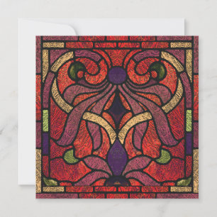 Victorian Stained Glass in Maroon and Red Holiday Card