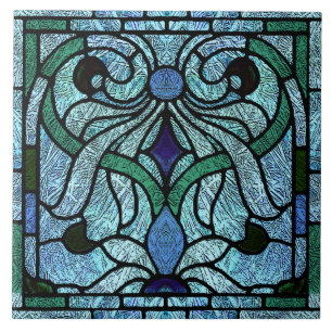 Victorian Stained Glass in Rich Blue Ceramic Tile