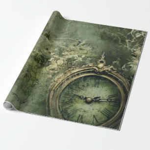 Victorian Steampunk Clockwork in Emerald Green Wrapping Paper