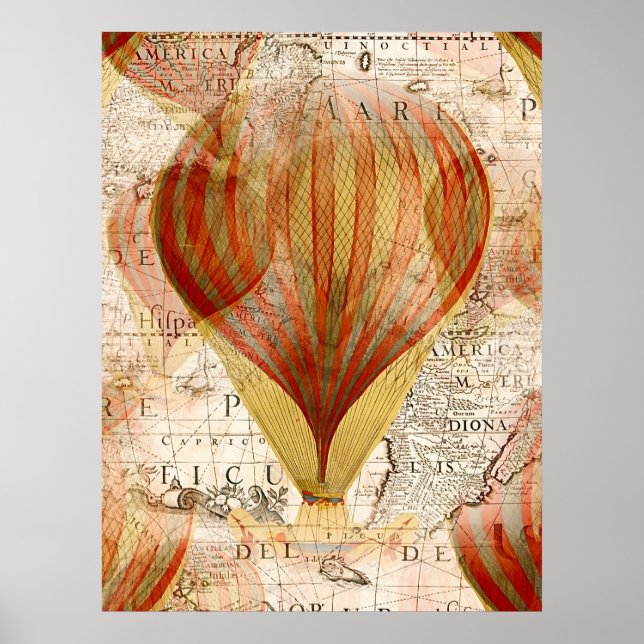 Victorian Steampunk Collage of Hot Air Balloons Poster (Front)