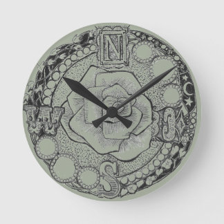 Victorian Steampunk Compass Rose Round Clock