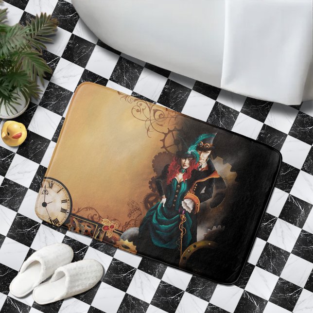 Victorian Steampunk Couple Elegance Romance  Bath Mat (Creator Uploaded)