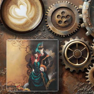 Victorian Steampunk Couple Elegance Romance Glass Coaster