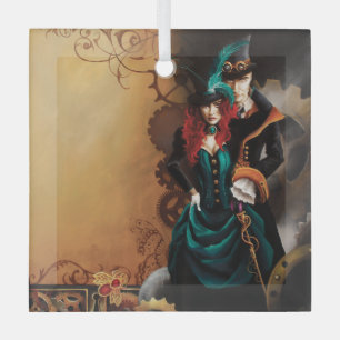 Victorian Steampunk Couple Elegance Romance Glass Tree Decoration