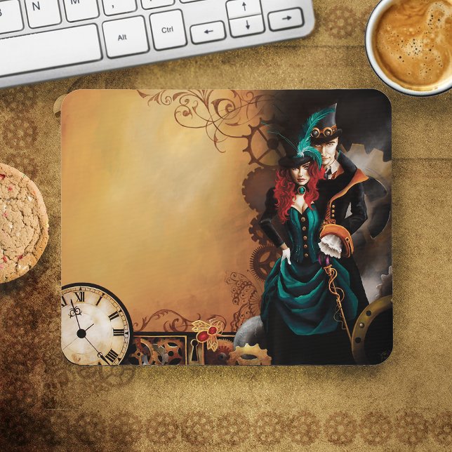 Victorian Steampunk Couple Elegance Romance Mouse Pad (Creator Uploaded)