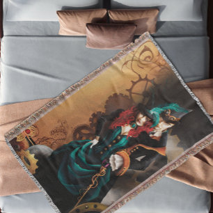 Victorian Steampunk Couple Elegance Romance Throw Blanket